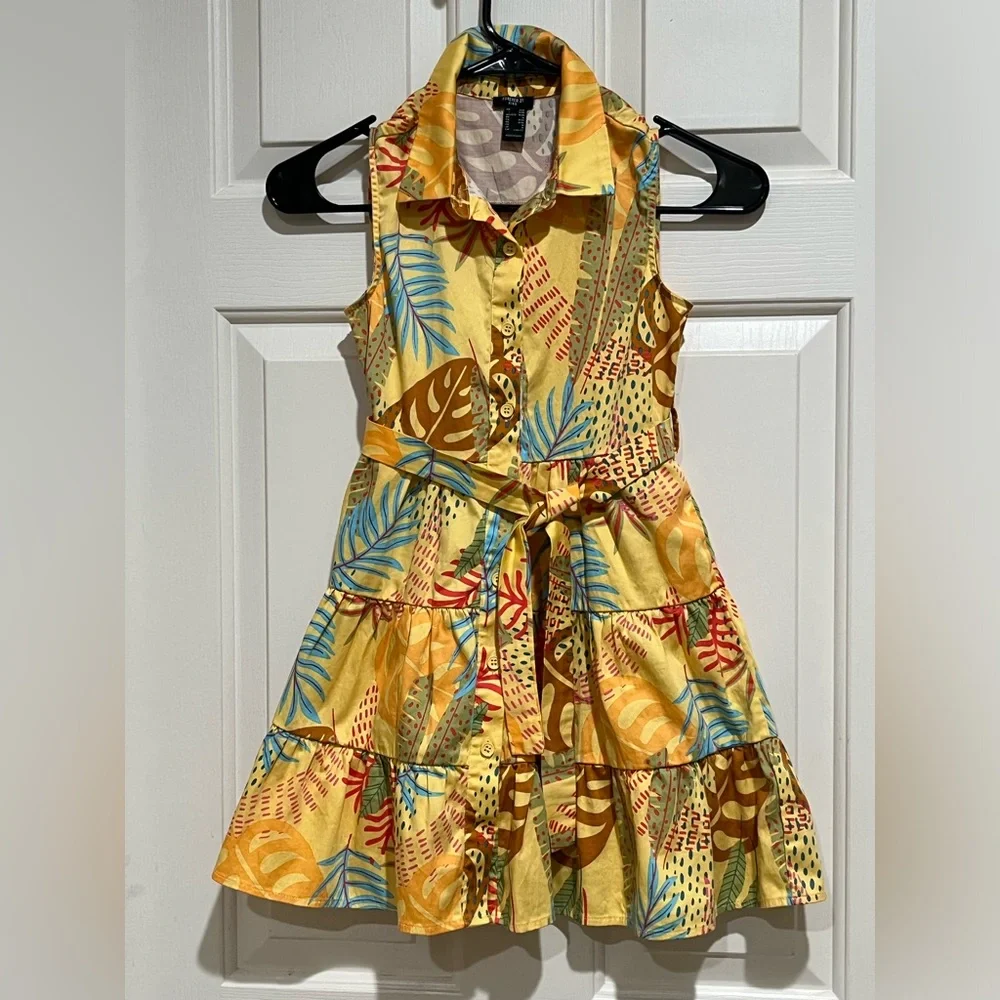 Forever 21 Kids Yellow and Teal Tropical Print Dress GIRLS SIZE 9/10